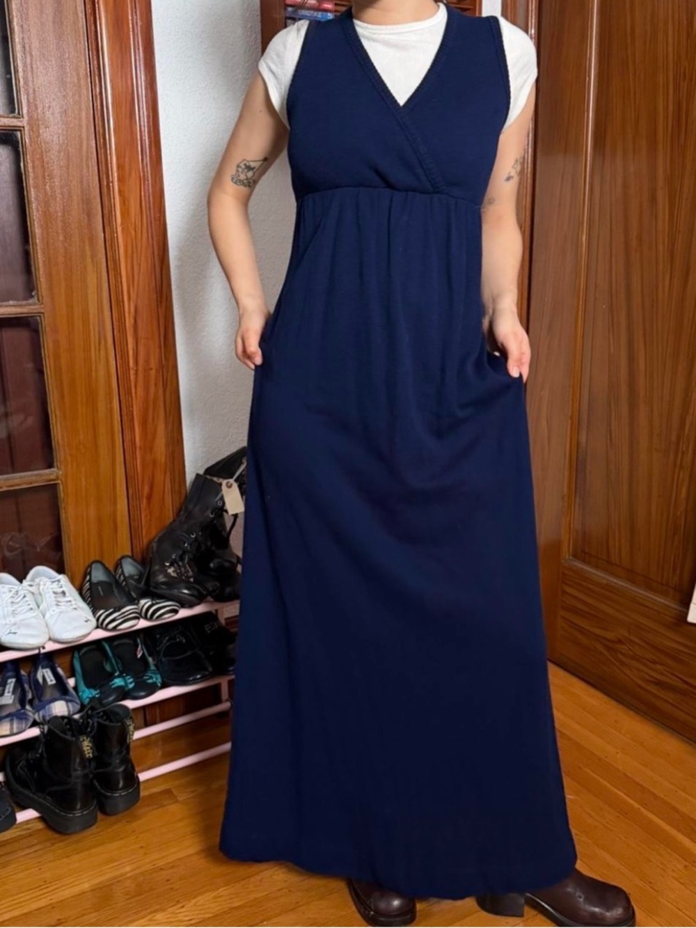 70s vintage Navy V‑Neck Maxi by Dress Hubba Hubba 
San Francisco unionmade dress